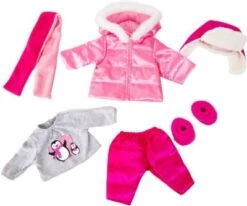 BAYER Kleider Für Puppen 42-46 Cm: 6-tlg. - Shirt, Hose, Jacke, Mütze, Schal + Passende Schuhe, Rosa/pink