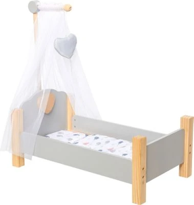MyToys ORIGINALS Holz Puppenbett, Grau Mit Bettwäsche 3 MyToys ORIGINALS Holz Puppenbett, Grau Mit Bettwäsche