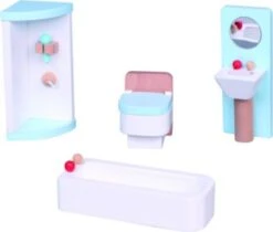 Lelin Holzspielzeug Puppenhausmöbel Badezimmer 4 Tlg