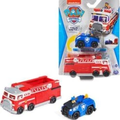 Paw Patrol True Metal Team Fahrzeuge 2er Set Mit Feuerwehrwagen Und Chase Im Polizeiauto, Maßstab 1:55, Spielzeug Für Kinder Ab 3 Jahren
