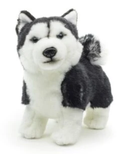 UNI-TOYS® Husky Welpe Schwarz, Stehend (ohne Leine) - 21 Cm (Länge) - Plüsch-Hund - Plüschtier Kuscheltiere