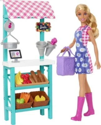 Barbie Spaß Auf Dem Bauernhof Bauernmarkt Spielset, Barbie-Puppe (blond), Marktstand, Kasse, Gemüse, Brot, Käse Und Blumen, Für Kinder Ab 3 Jahren 6 Barbie Spaß Auf Dem Bauernhof Bauernmarkt Spielset, Barbie-Puppe (blond), Marktstand, Kasse, Gemüse, Brot, Käse Und Blumen, Für Kinder Ab 3 Jahren – Bild 4