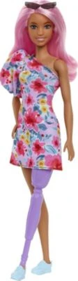 Barbie Fashionistas Puppe Im Schulterfreien Blumenkleid, Pinke Haare, Beinprothese, Für Kinder Von 3 Bis 8 Jahren