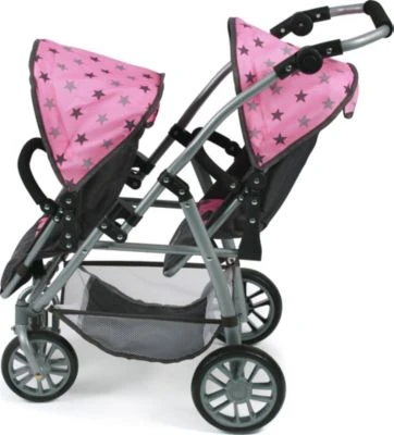 CHIC 2000 Tandem-Buggy Puppenzwillingswagen VARIO, Sternchen Grau 4 CHIC 2000 Tandem-Buggy Puppenzwillingswagen VARIO, Sternchen Grau – Bild 2