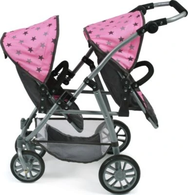 CHIC 2000 Tandem-Buggy Puppenzwillingswagen VARIO, Sternchen Grau 7 CHIC 2000 Tandem-Buggy Puppenzwillingswagen VARIO, Sternchen Grau – Bild 5