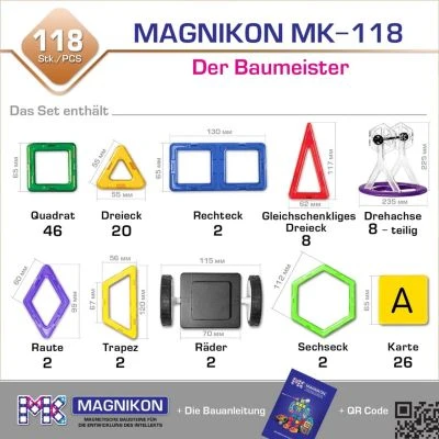 MAGNIKON Magnetische Bausteine “Der Baumeister” - Magnetbau-Set 118-teilig, Magnetbausteine, Ideal Als Konstruktionsspielzeug Zur Förderung Von Kreativität & Motorik, Spielzeug Für Kinder Ab 3 Jahre 4 MAGNIKON Magnetische Bausteine “Der Baumeister” - Magnetbau-Set 118-teilig, Magnetbausteine, Ideal Als Konstruktionsspielzeug Zur Förderung Von Kreativität & Motorik, Spielzeug Für Kinder Ab 3 Jahre – Bild 2