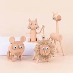 Enbaoxin 4Stk Kinder Diy Tier Hölzerne Stück Hölzerne Post Spielzeug
