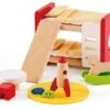 HAPE Holz Kinderzimmer Möbel | Detailgetreues Kinderzimmer Puppenhaus Möbelset Inklusive Stockbett, Tisch, Stühle Und Rakete -Otto 3685401 01